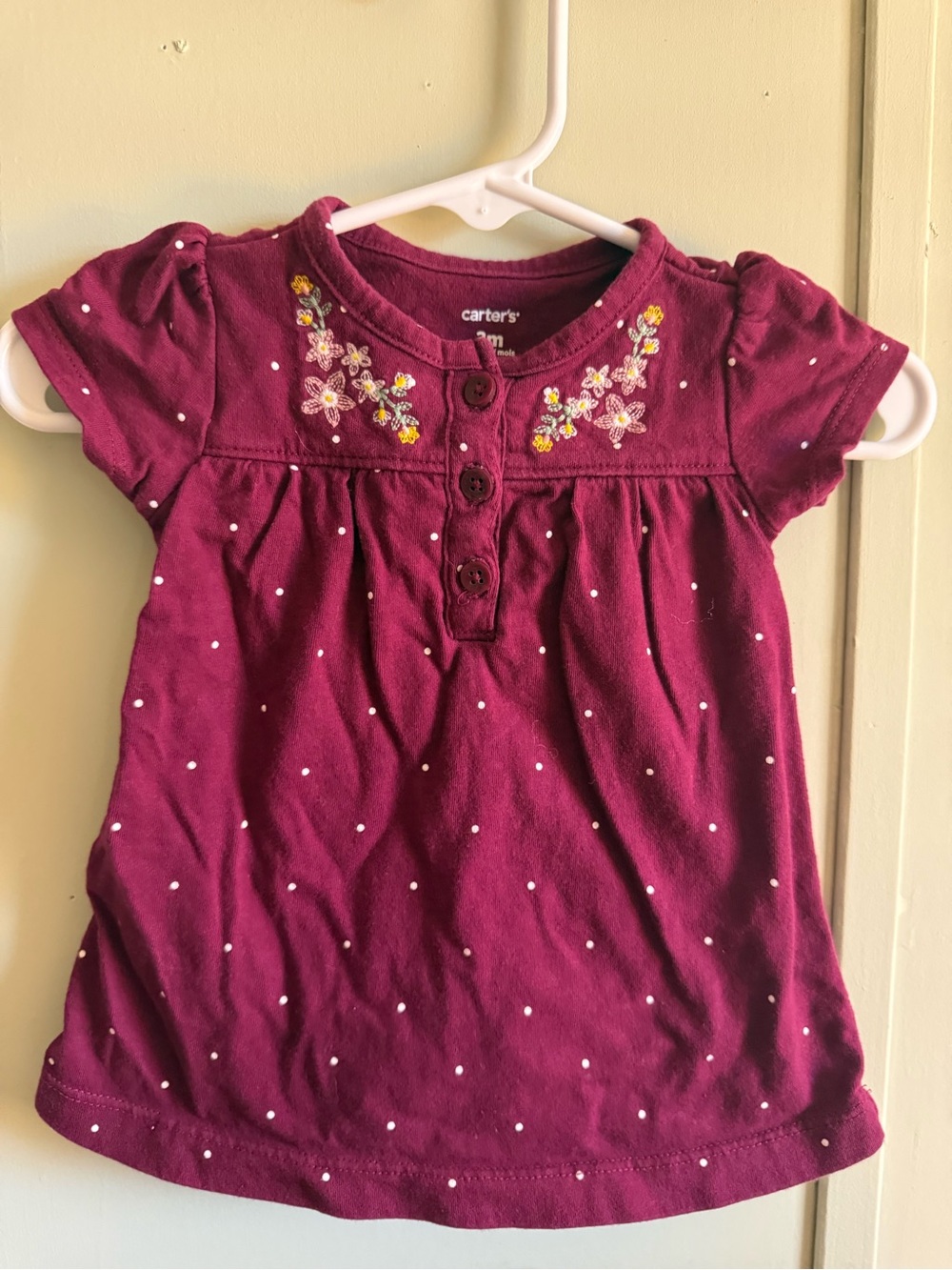 Carter's Girls' Plum Embroidered Polka Dot romper
